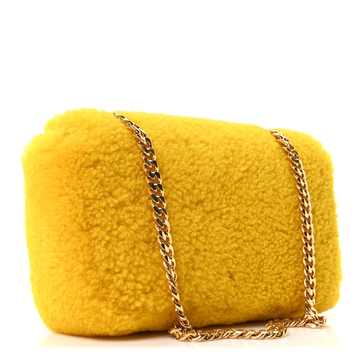Celine Fluffy Shearling Triomphe Claude Chain Shoulder Bag Yellow 3 of 11