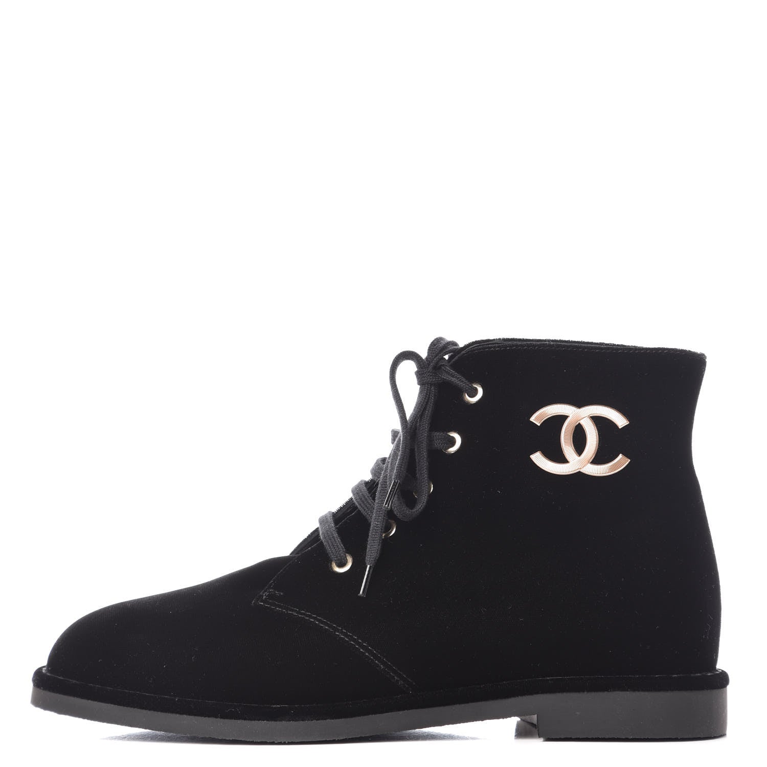 Chanel Velvet CC Lace Up Boots 40 Black 1 of 9