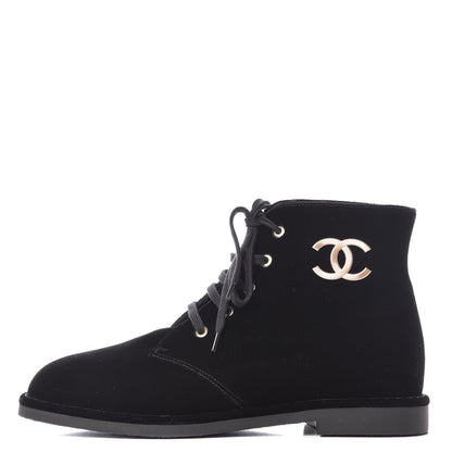 Chanel Velvet CC Lace Up Boots 40 Black 1 of 9