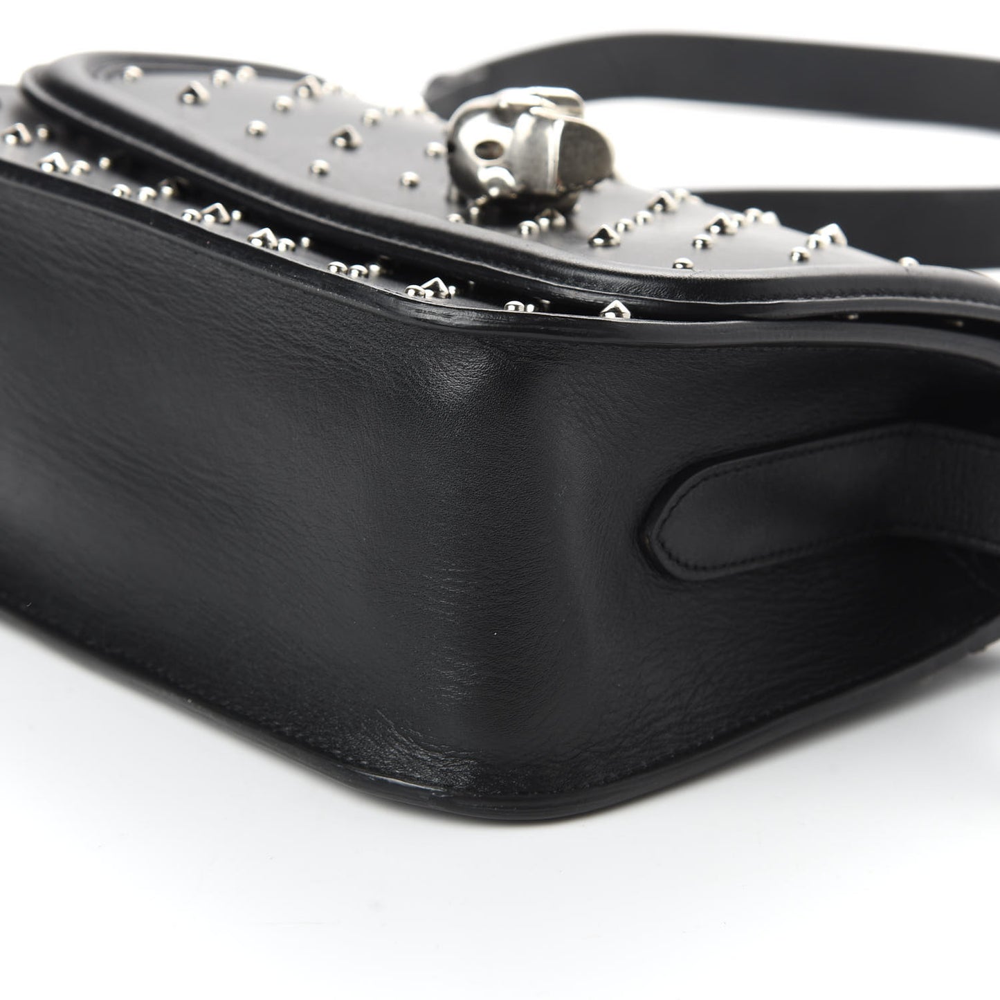 Calfskin Studded Small Padlock Crossbody Bag Black