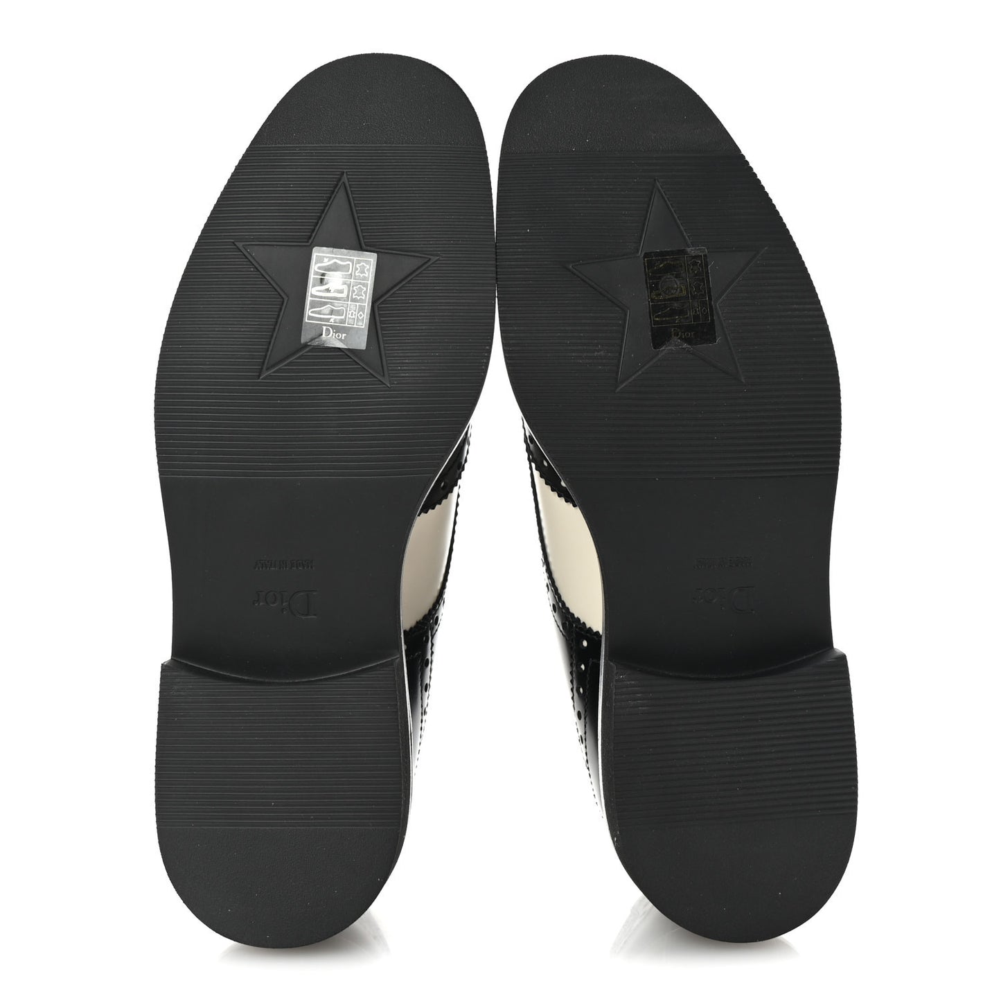 Brushed Calfskin Perforated Teddy Derby Flat Shoes 37 Black Off White