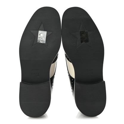 Christian Dior Brushed Calfskin Perforated Teddy Derby Flat Shoes 37 Black Off White 6 of 10
