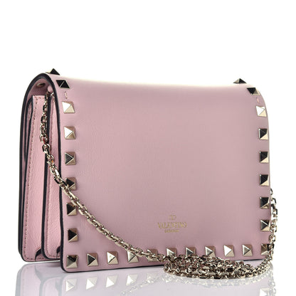 Valentino Garavani Calfskin Rockstud Wallet on Chain Water Rose 3 of 9