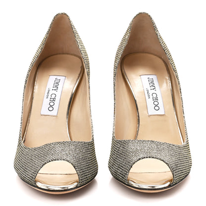 Jimmy Choo Glitter Fabric Evelyn Peep Toe 65 Pumps 38.5 Champagne 2 of 9