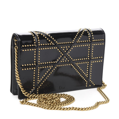 Christian Dior Patent Studded Diorama Wallet on Chain Pouch Black 2 of 8
