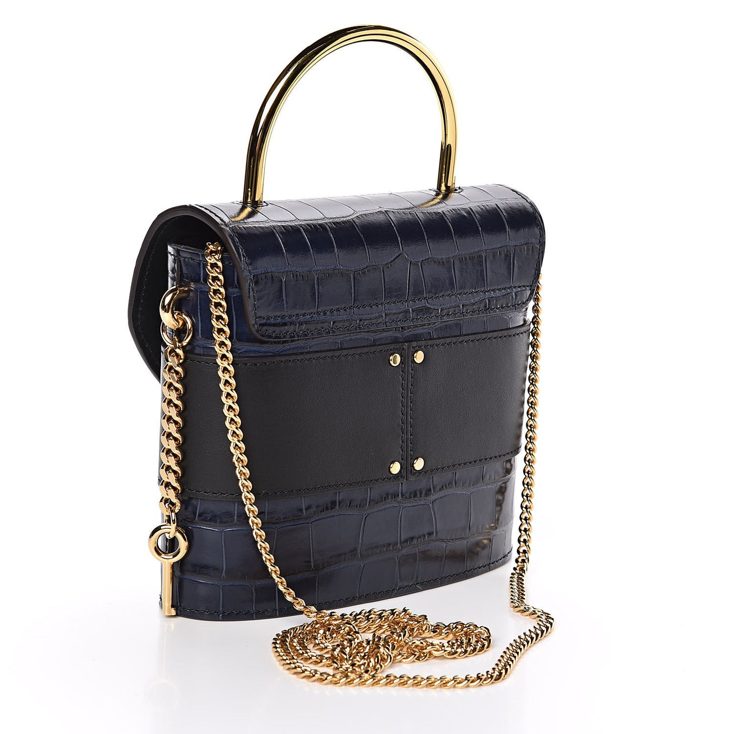 Calfskin Crocodile Embossed Small Aby Lock Full Blue