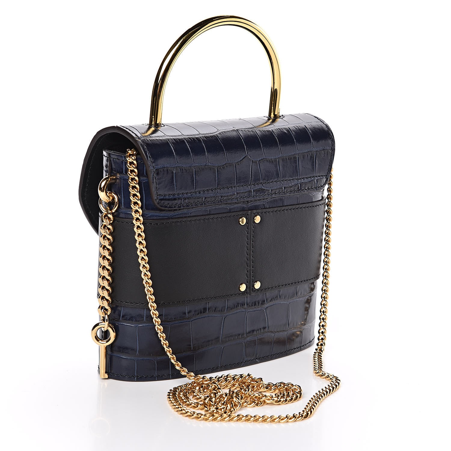 Chloe Calfskin Crocodile Embossed Small Aby Lock Full Blue 3 of 9