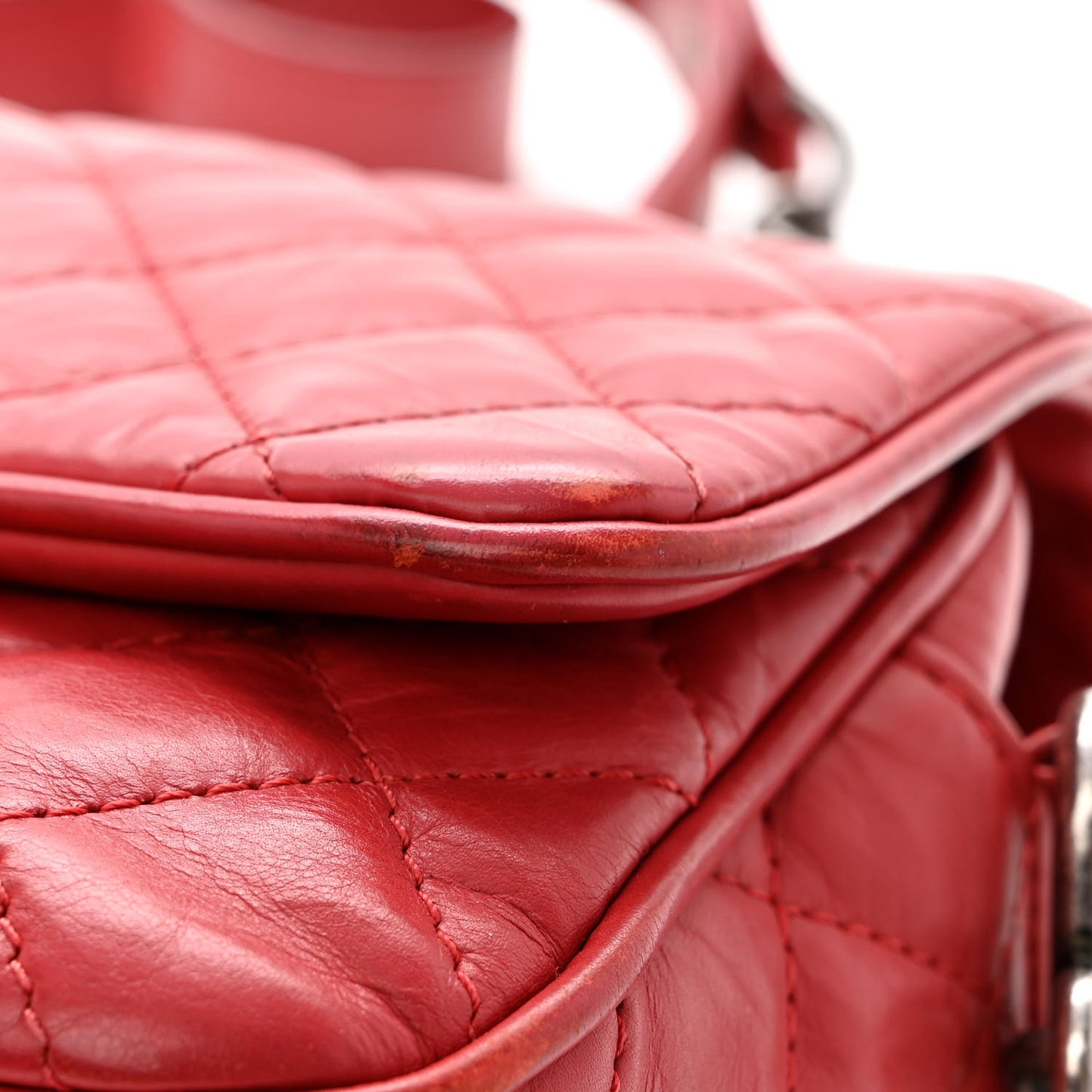 Crumpled Calfskin Quilted Small Casual Rock Flap Red