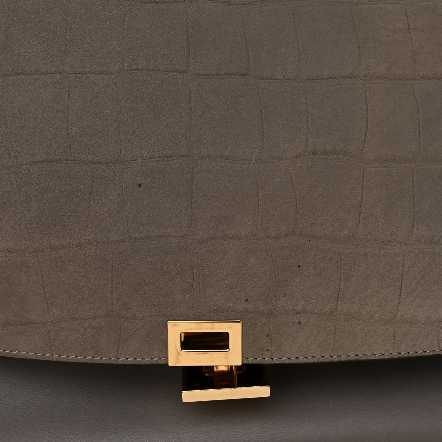 Crocodile Embossed Calfskin Suede Large Trapeze Grey