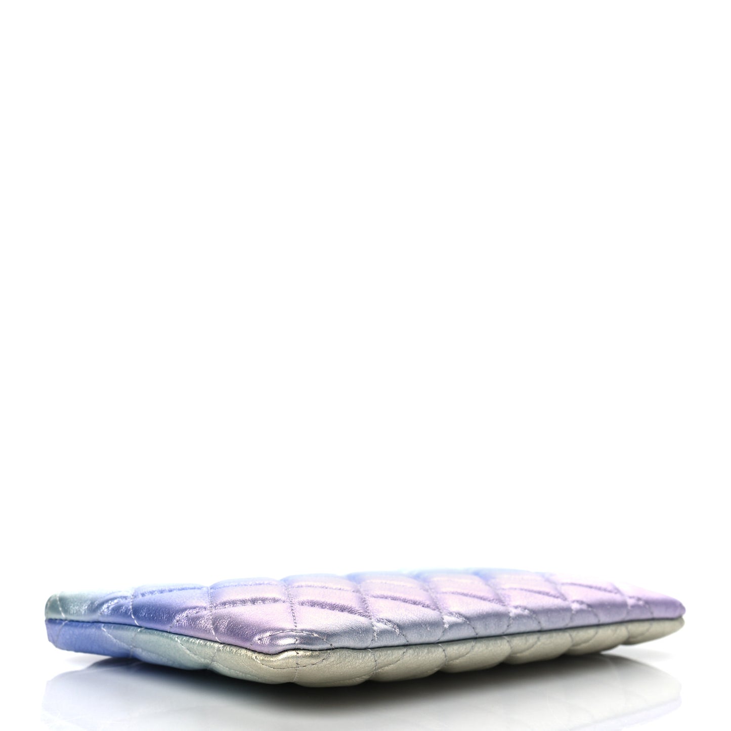 Gradient Metallic Calfskin Quilted Cosmetic Case Silver Blue Yellow Purple