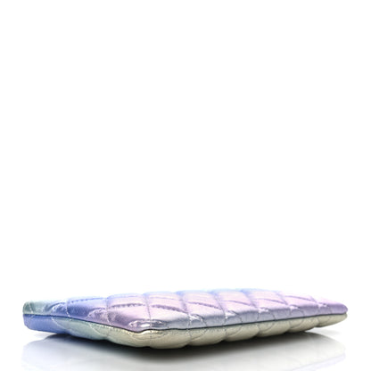 Chanel Gradient Metallic Calfskin Quilted Cosmetic Case Silver Blue Yellow Purple 4 of 9