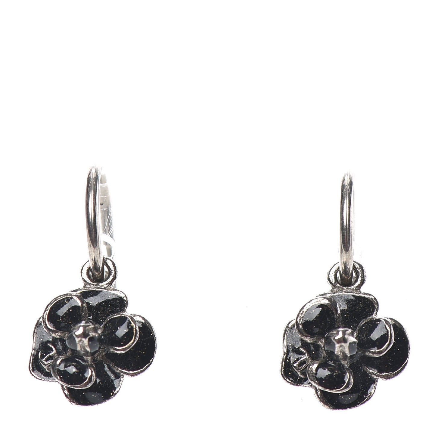 Enamel CC Camellia Drop Earrings Black