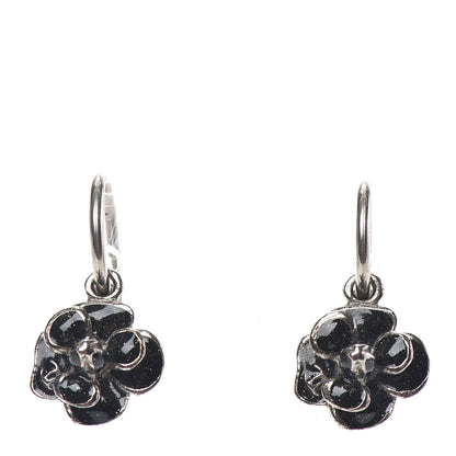 Chanel Enamel CC Camellia Drop Earrings Black 1 of 4