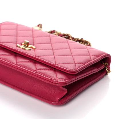 Chanel Lambskin Quilted CC Pearl Crush Wallet on Chain WOC Dark Pink 10 of 11