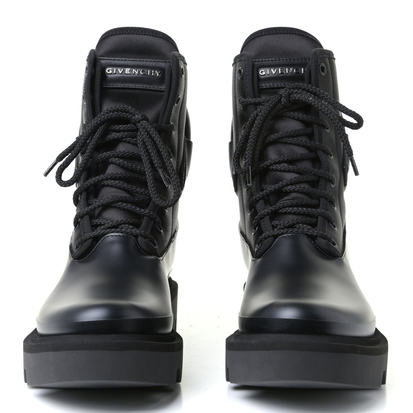 Satin Neoprene Combat Rain Boots 39 Black
