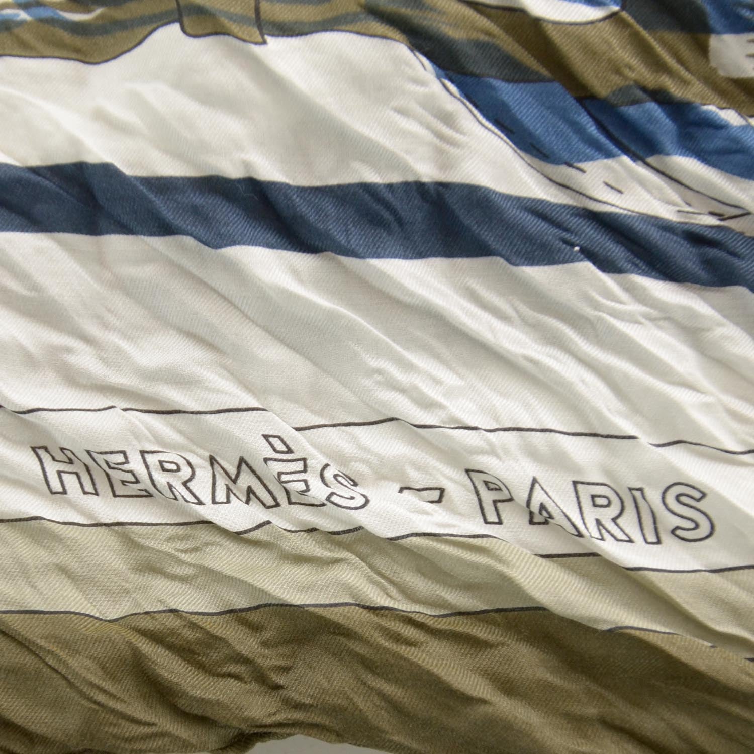 Hermes Cotton Silk Coaching Scarf Shawl 140 Blanc Cigare 8 of 10