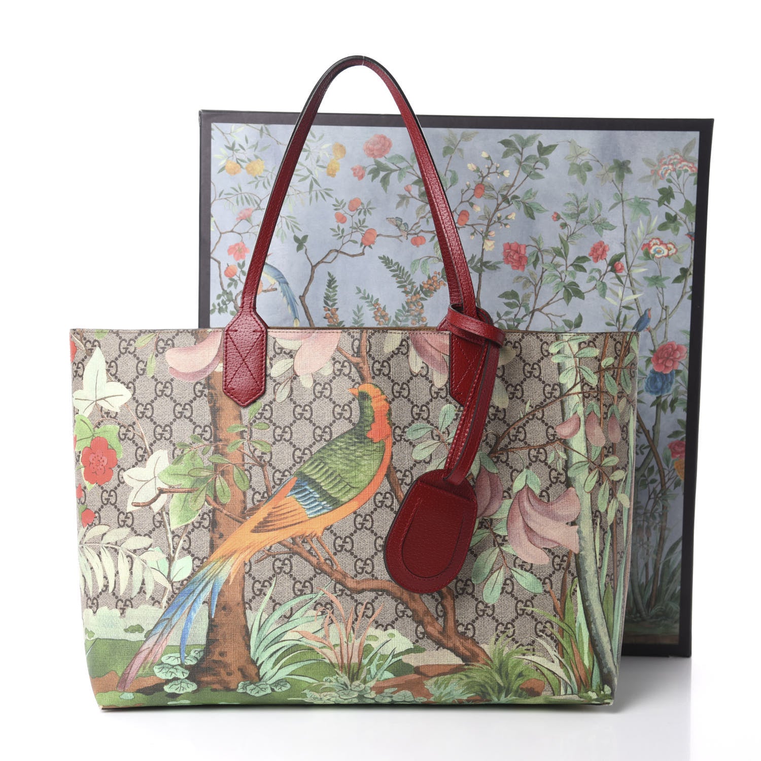 Gucci GG Supreme Monogram Tian Medium Shopping Tote Beige Multicolor Red 11 of 11