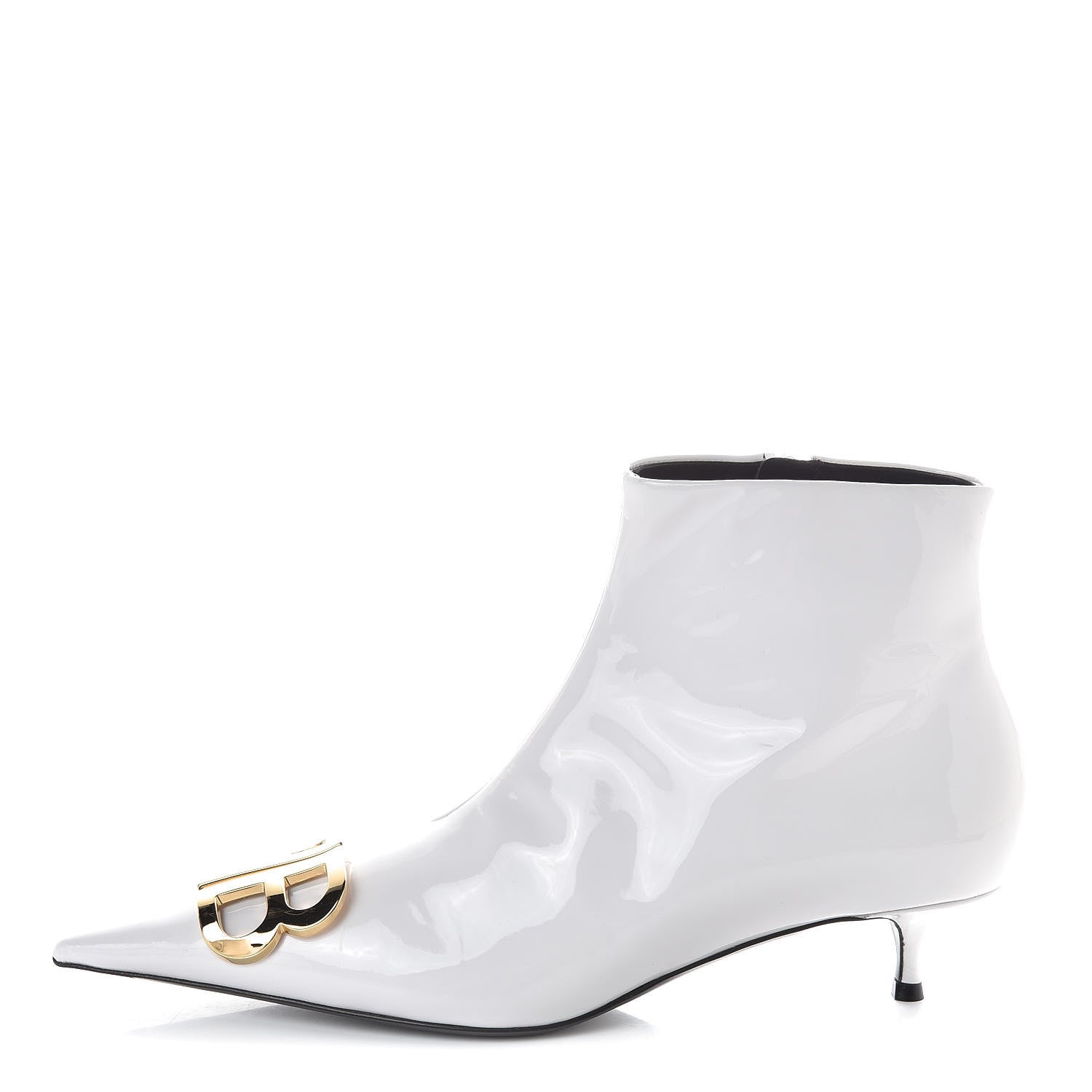 Balenciaga Patent BB Pointy Toe Ankle Booties 40 Optical White 1 of 10