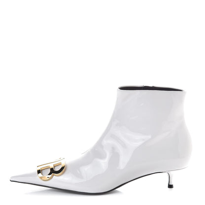 Balenciaga Patent BB Pointy Toe Ankle Booties 40 Optical White 1 of 10