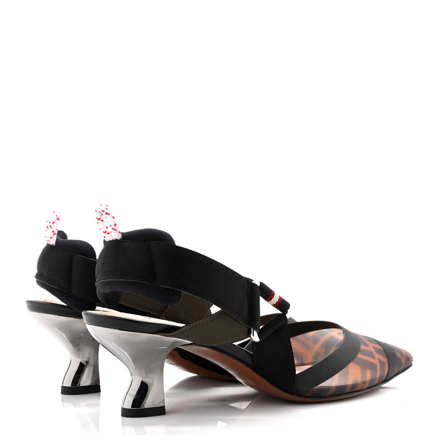 Technical Mesh FF Colibri 55mm Slingback Pumps 37.5 Tobacco Moro Bordeaux Black Militare