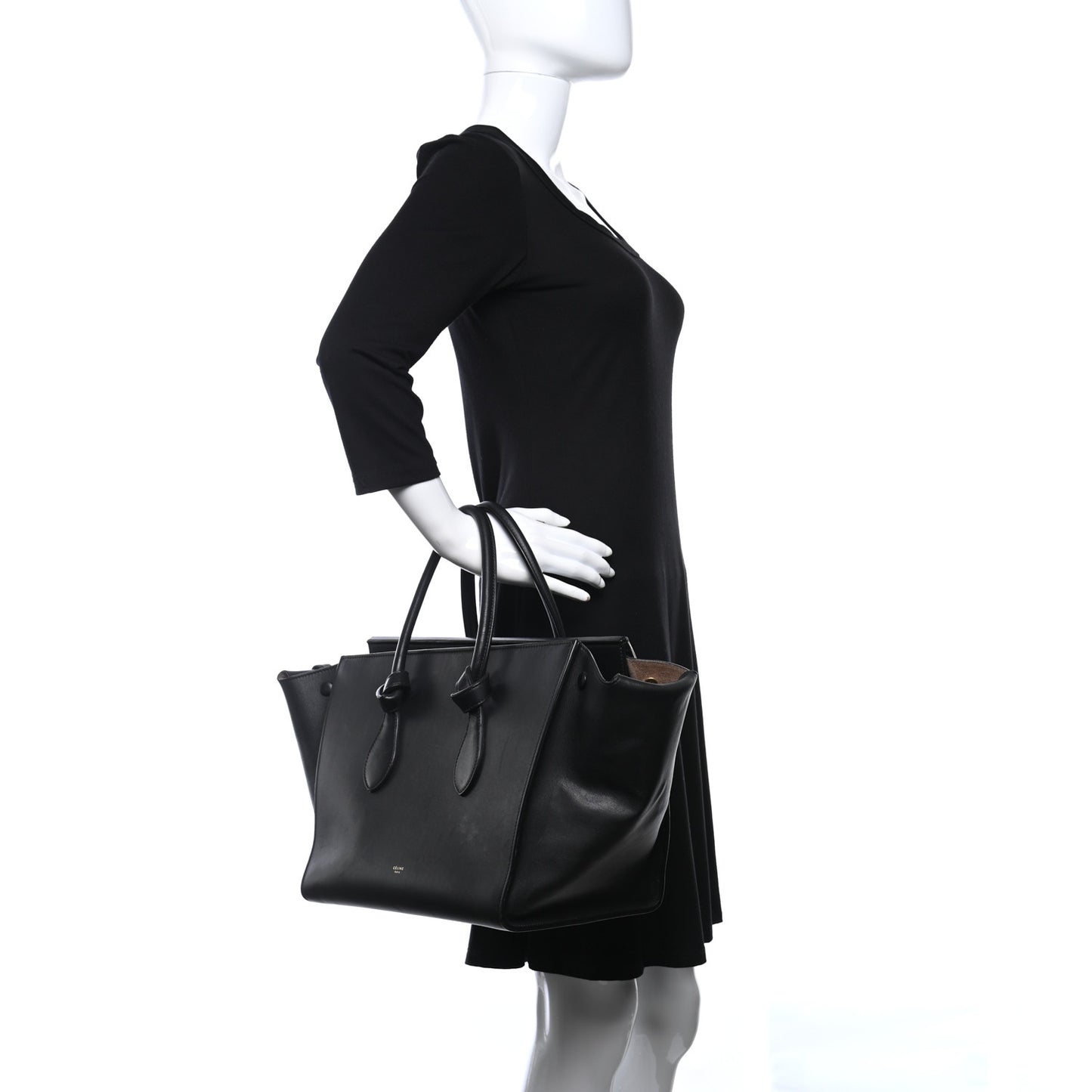 Smooth Calfskin Small Tie Knot Tote Black
