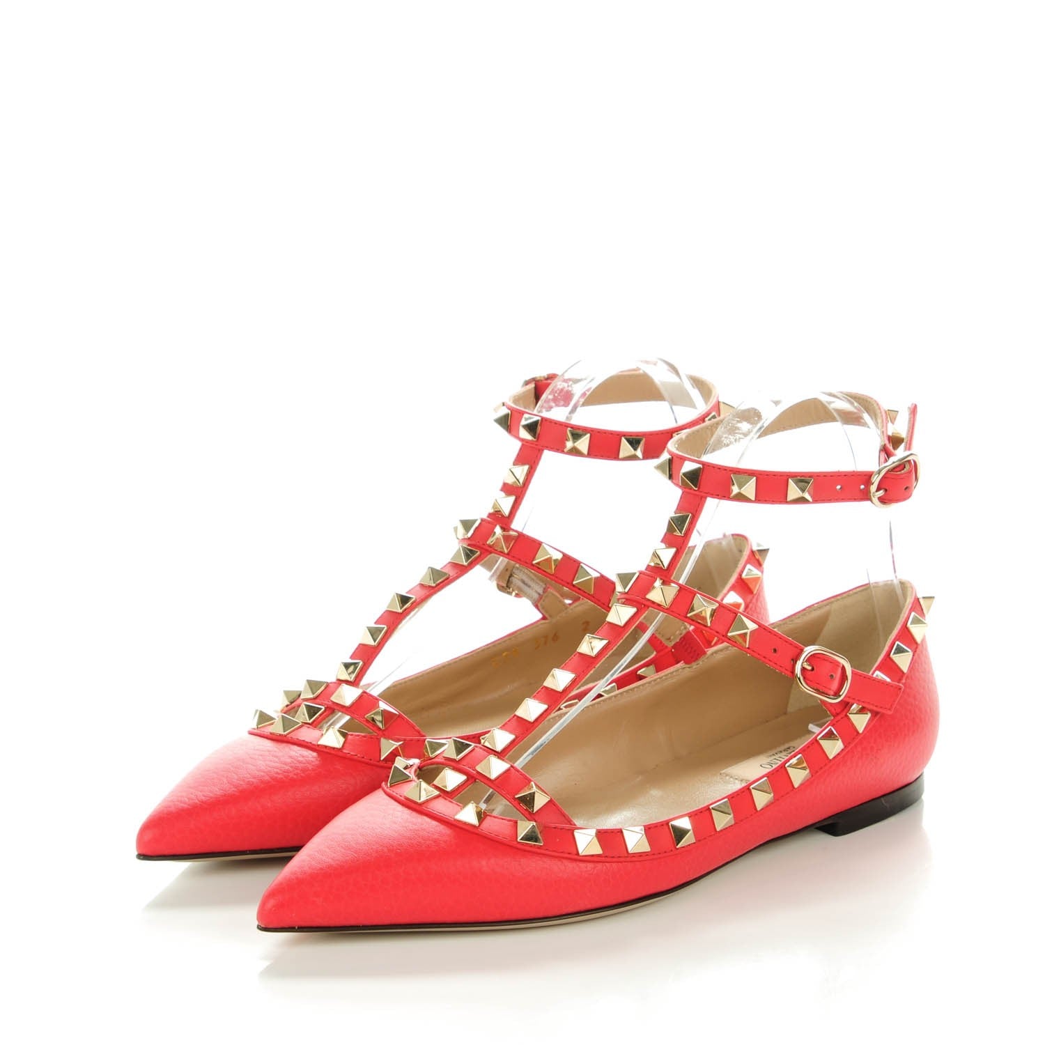 Valentino Garavani Pebbled Calfskin Rockstud Cage Ballerina Flats 36 Red 3 of 8