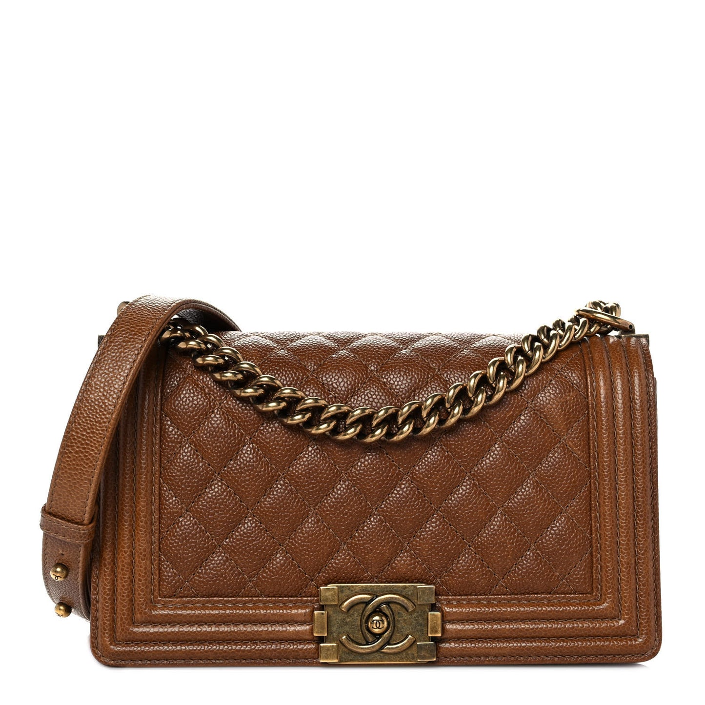 Caviar Quilted Medium Boy Flap Light Brown