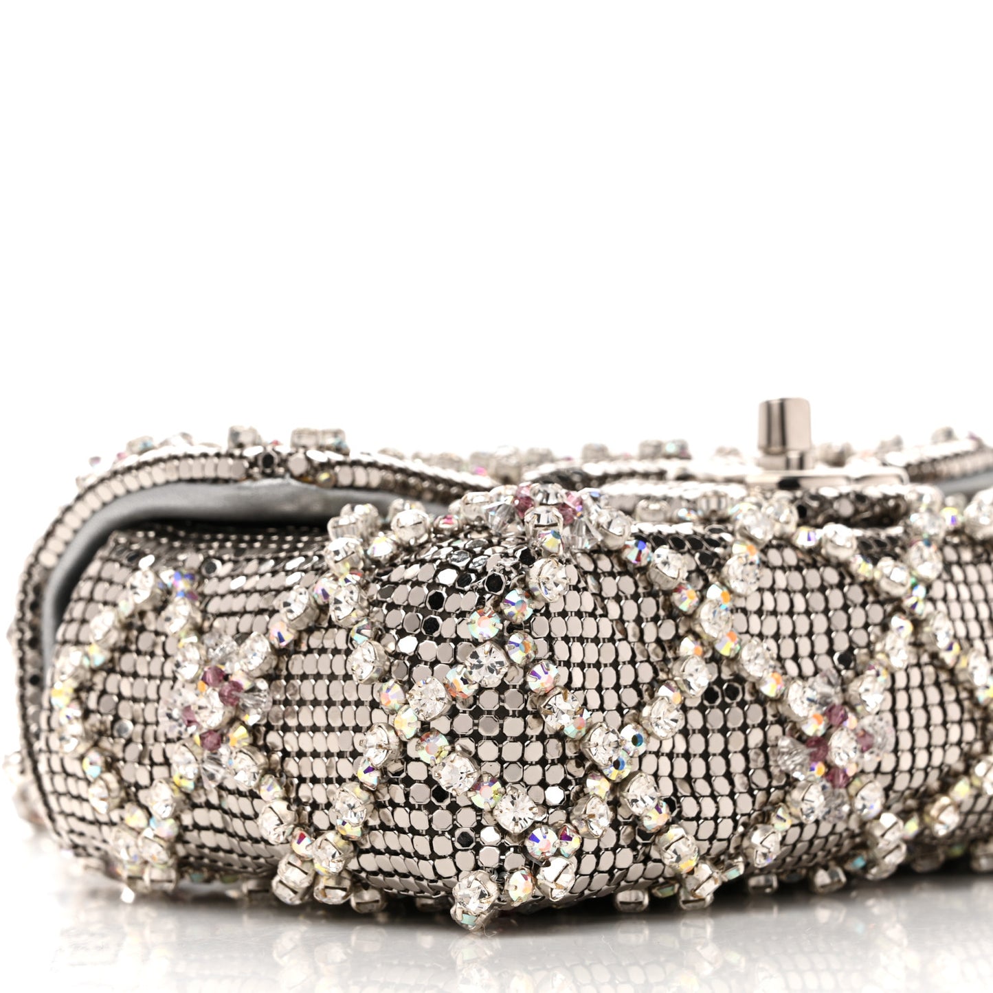 Chain Mail Crystal Quilted Mini Flap Argent
