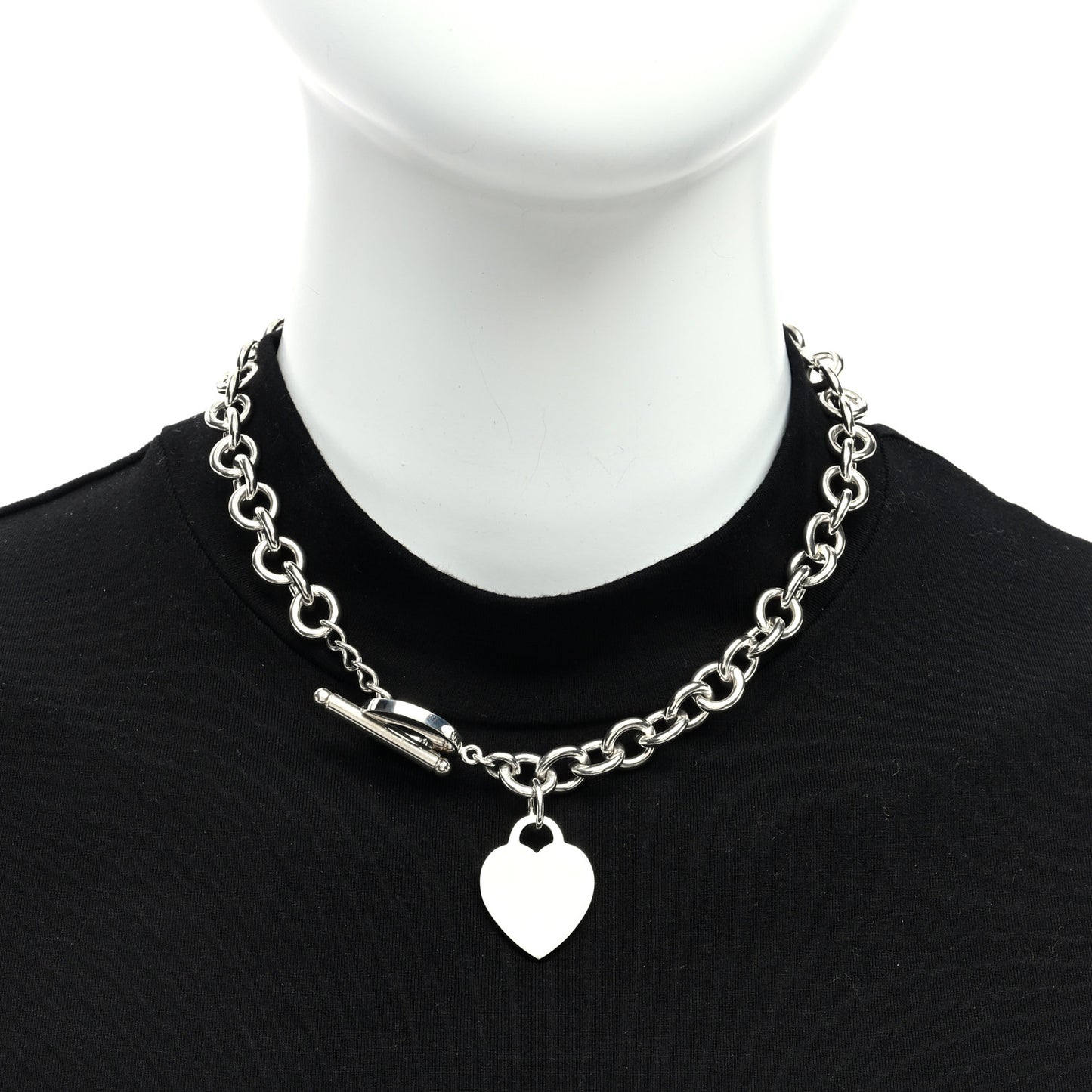Sterling Silver Heart Tag Toggle Necklace