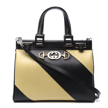 Gucci Smooth Calfskin Diagonal Striped Small Zumi Top Handle Bag Black Beige 1 of 11