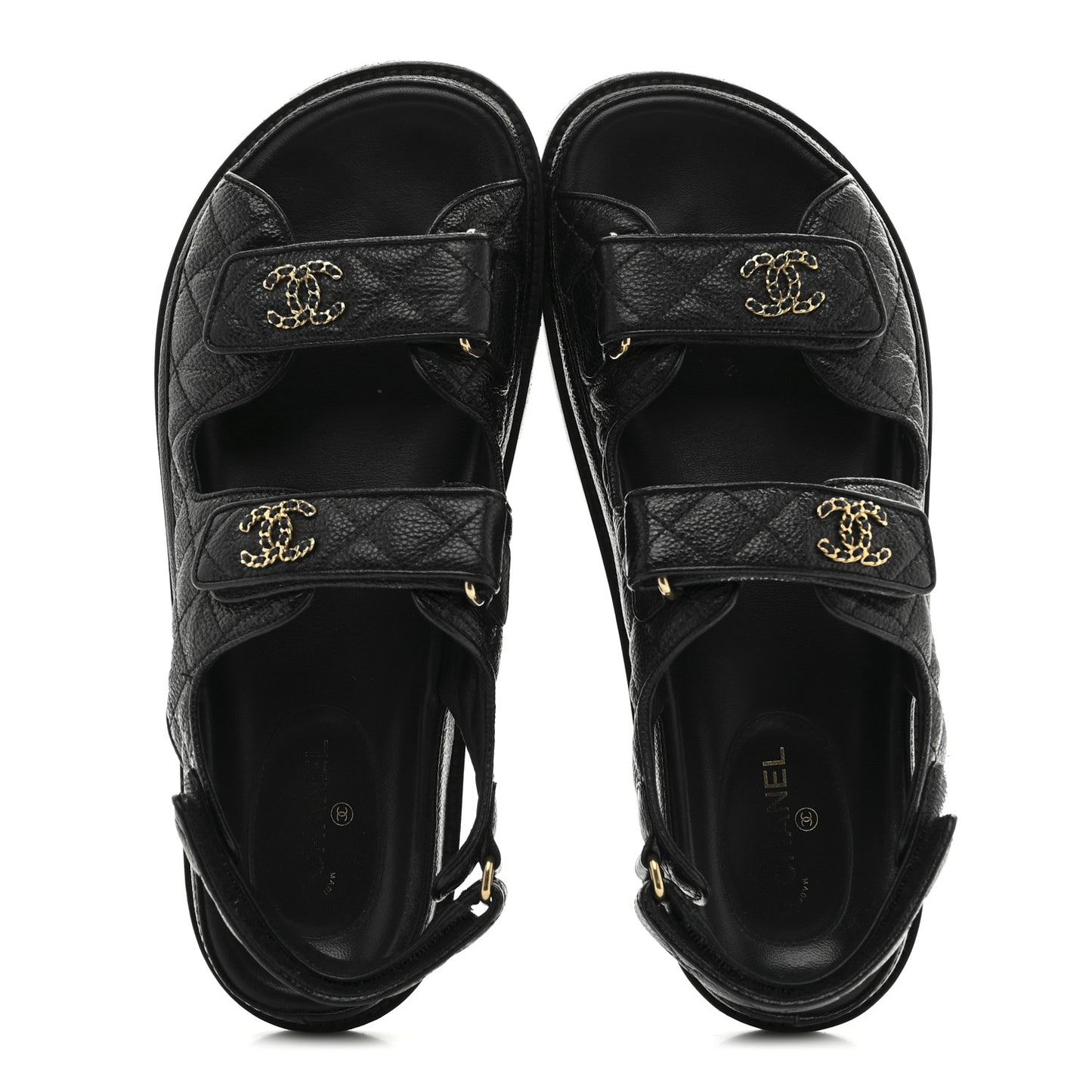 Grained Calfskin Velcro Dad Sandals 40 Black