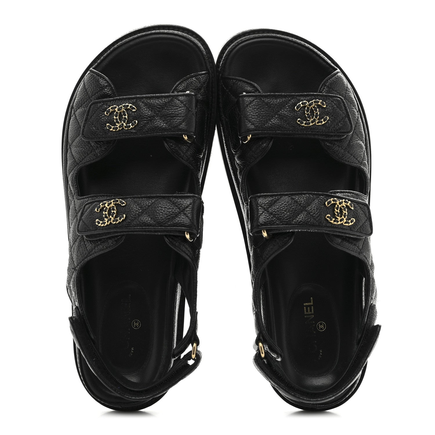 Chanel Grained Calfskin Velcro Dad Sandals 40 Black 2 of 10