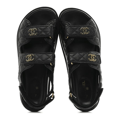 Chanel Grained Calfskin Velcro Dad Sandals 40 Black 2 of 10