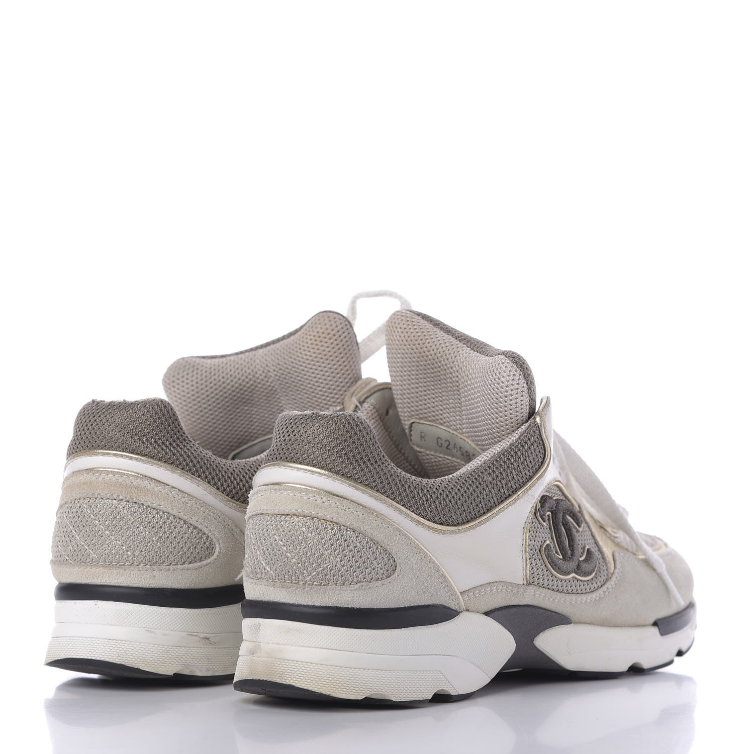 Chanel Suede Calfskin CC Sneakers 37.5 Beige Gold 4 of 12
