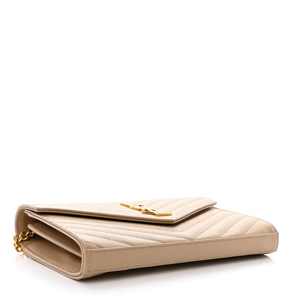 Saint Laurent Grain De Poudre Matelasse Chevron Monogram Chain Wallet Dark Beige 4 of 10