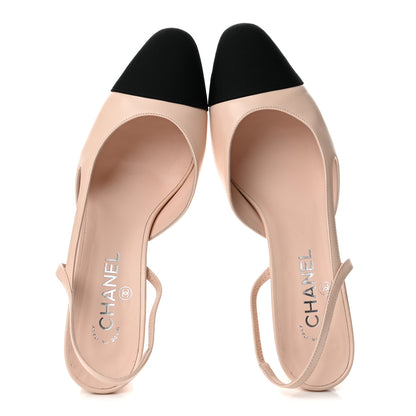Chanel Calfskin Grosgrain Cap Toe CC Slingback Pumps 40.5 Light Pink Black 2 of 13
