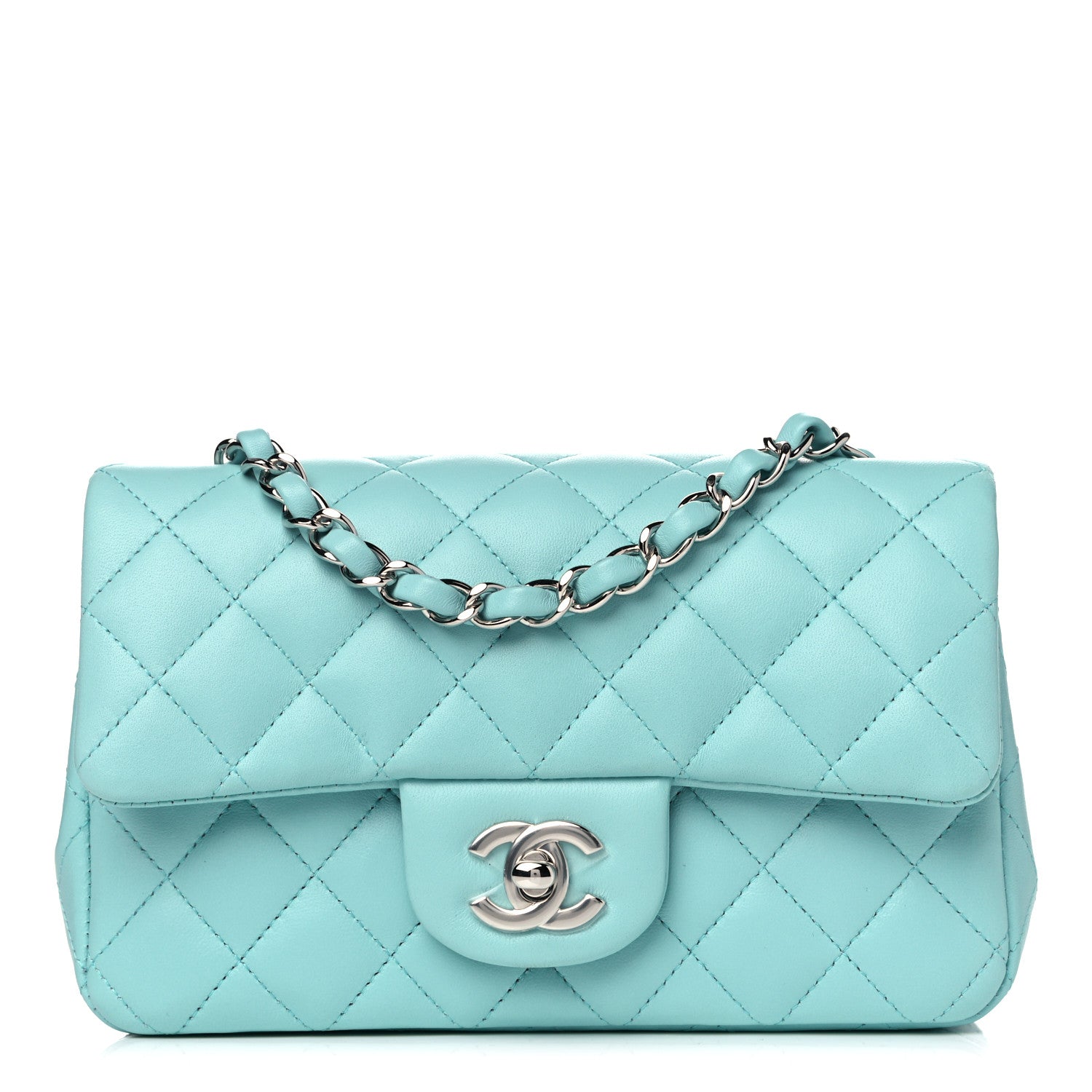 Chanel Lambskin Quilted Mini Rectangular Flap Light Blue 1 of 13