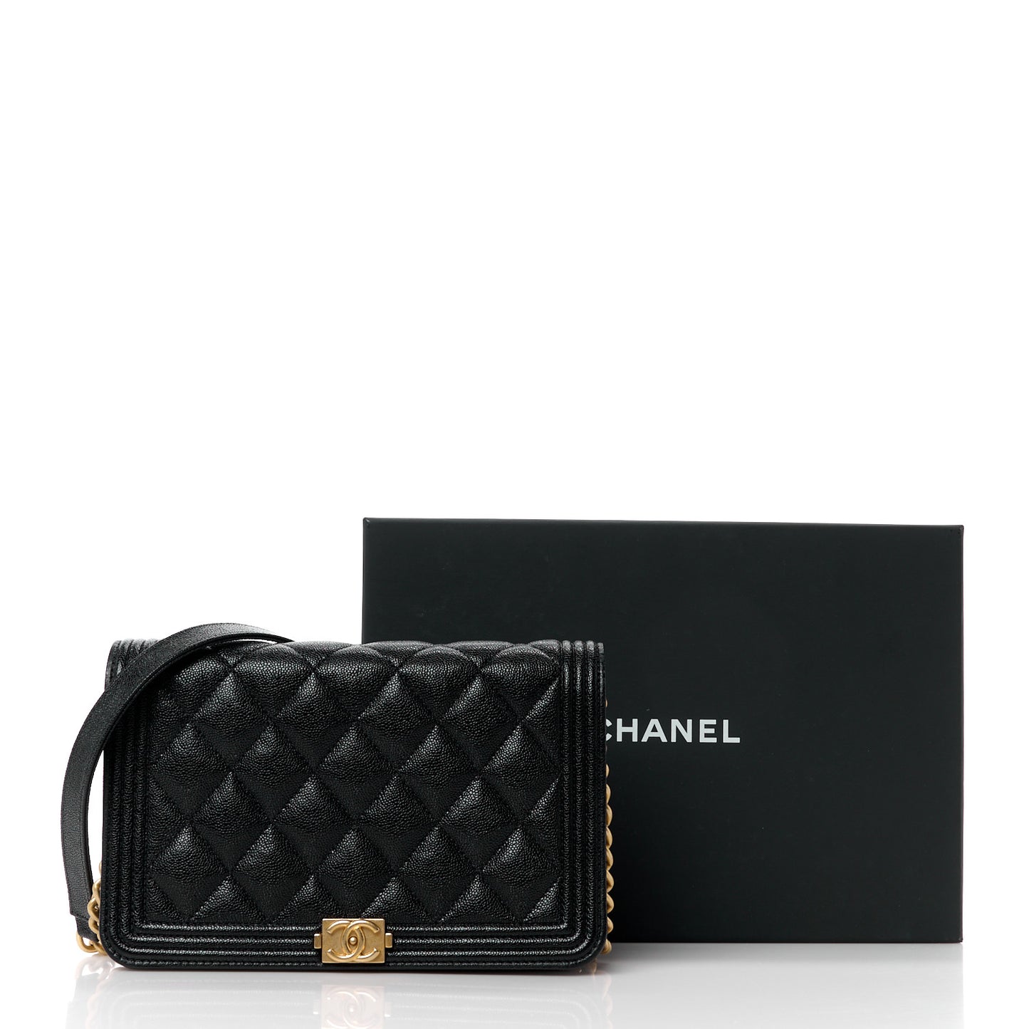 Caviar Quilted Boy Wallet On Chain WOC Black