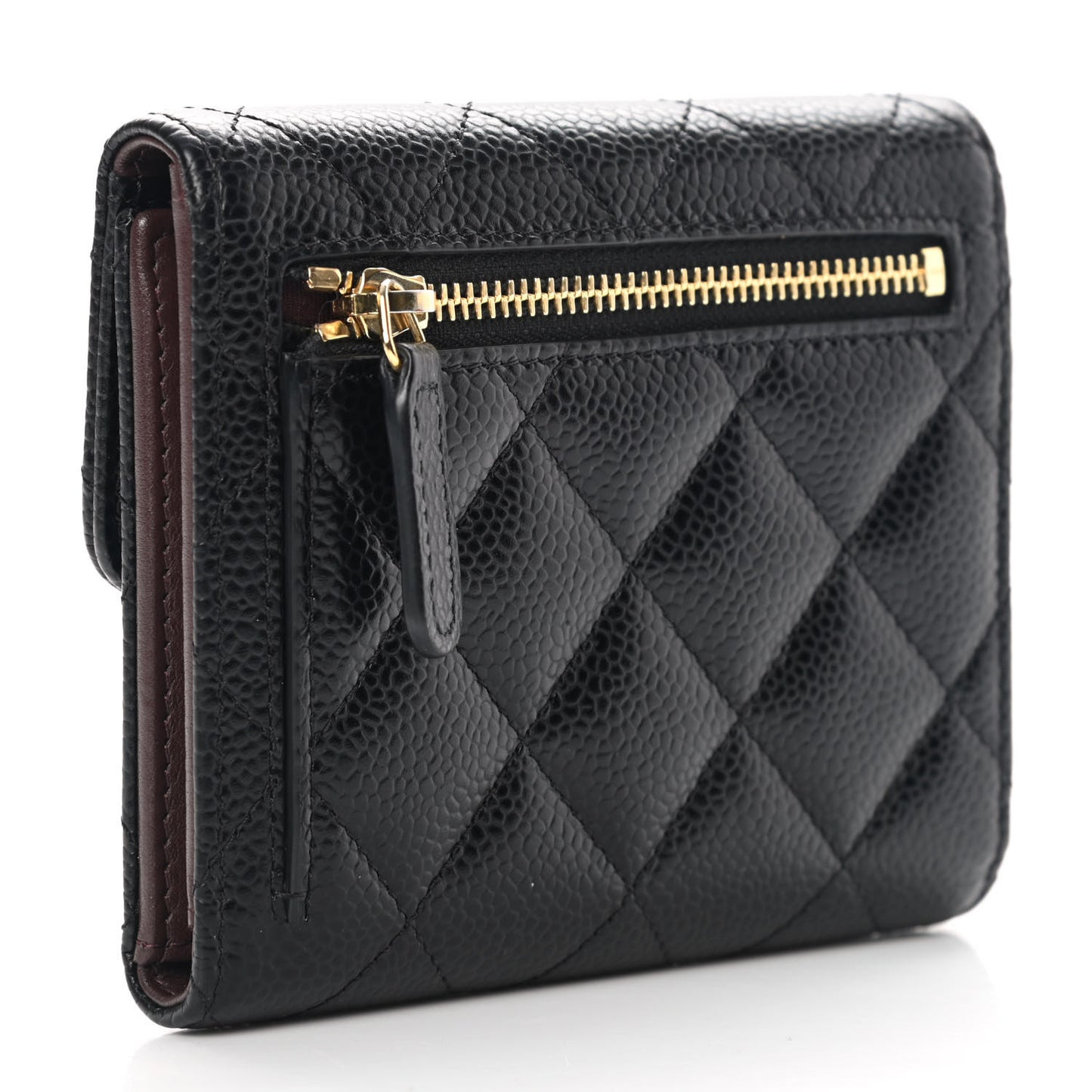 Caviar Quilted Compact Flap Wallet Black