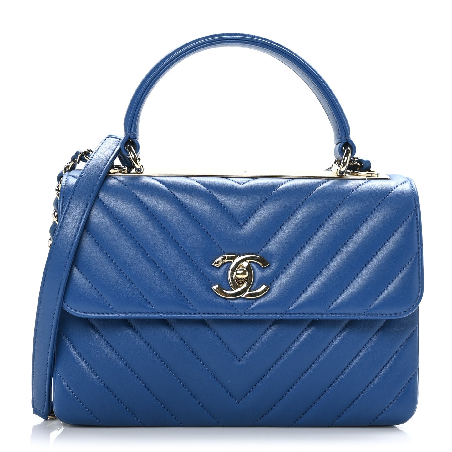 Lambskin Chevron Quilted Small Trendy CC Dual Handle Flap Bag Blue