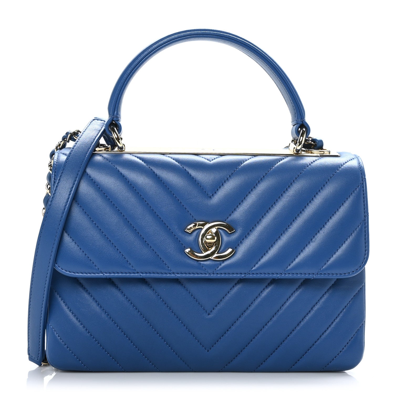 Chanel Lambskin Chevron Quilted Small Trendy CC Dual Handle Flap Bag Blue 1 of 10