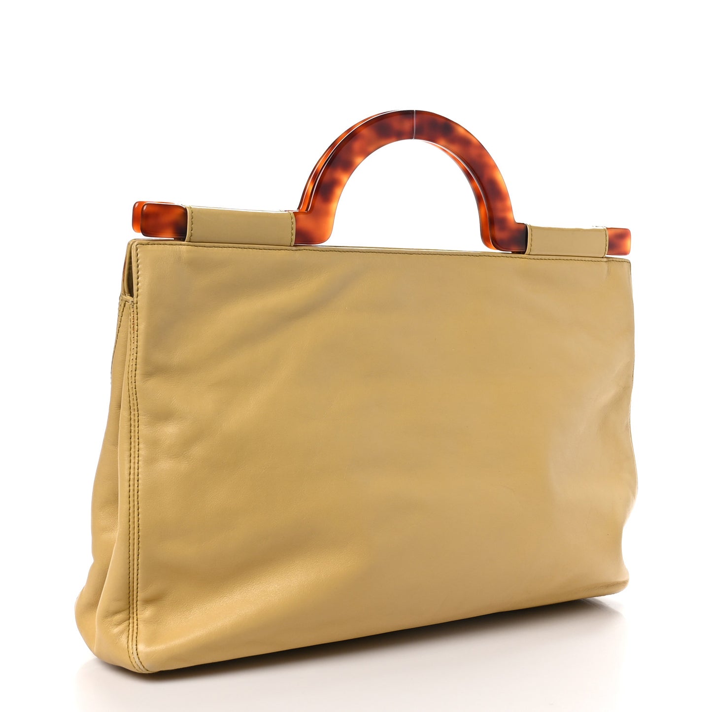 Lambskin Tortoise Handle Tote Light Yellow