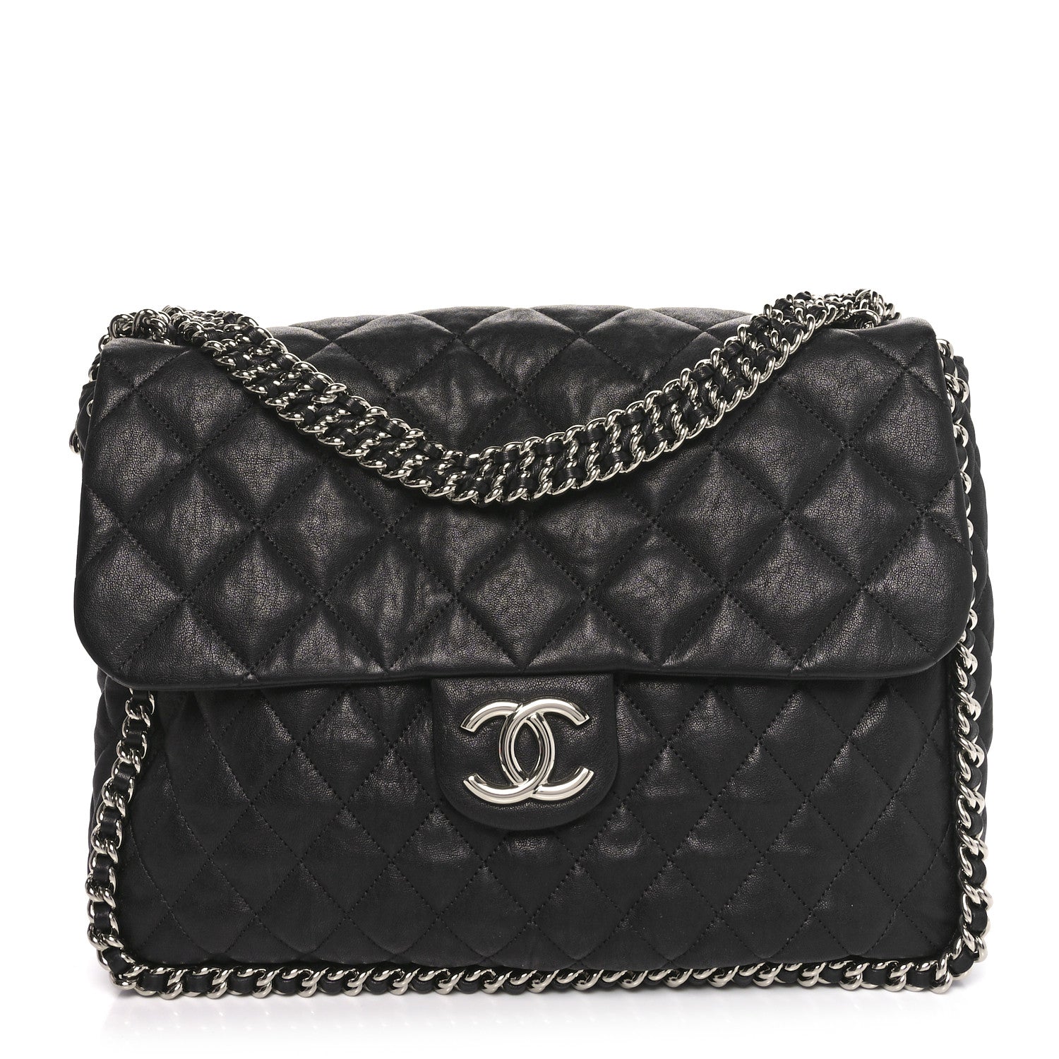 Chanel Washed Lambskin Quilted Maxi Chain Around Flap Black 1 of 10