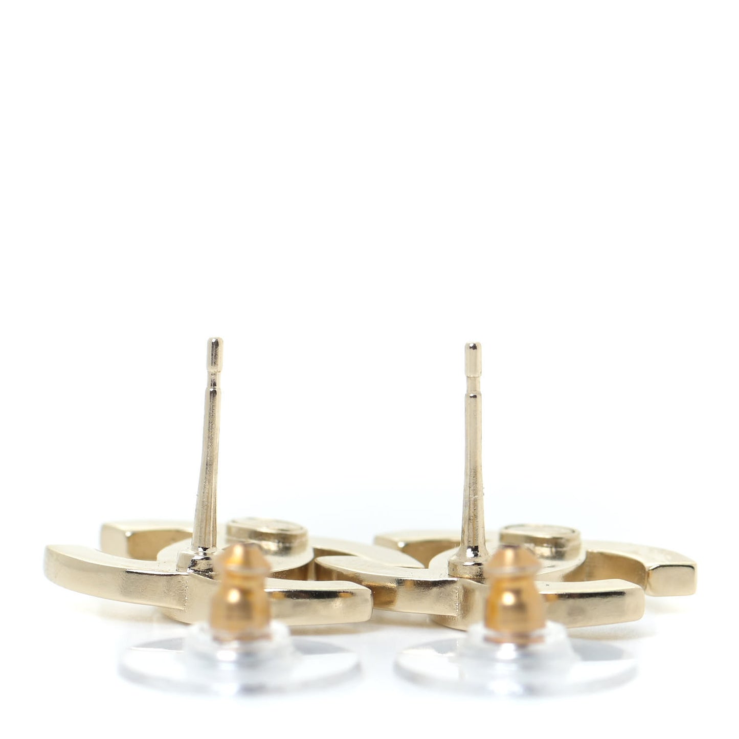 Crystal Metal CC Paris Button Stud Earrings Gold