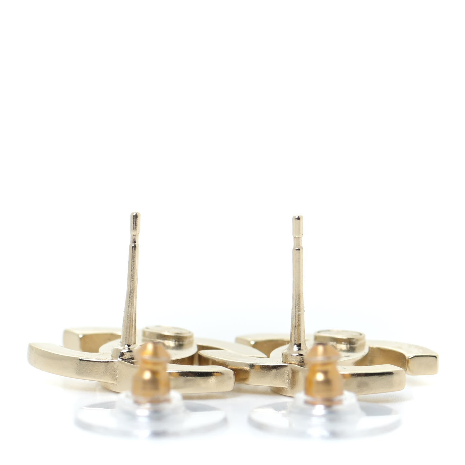 Chanel Crystal Metal CC Paris Button Stud Earrings Gold 3 of 5