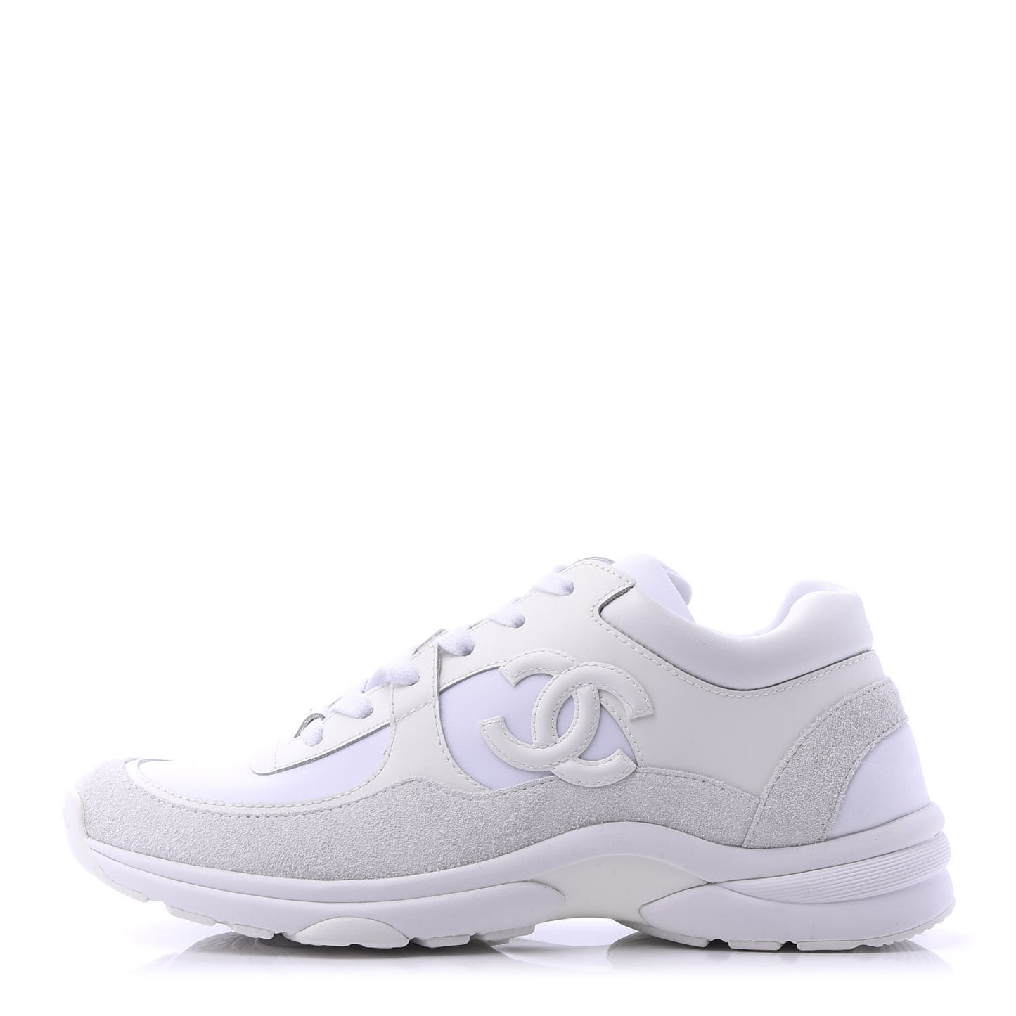 Suede Calfskin Fabric CC Sneakers 39 White