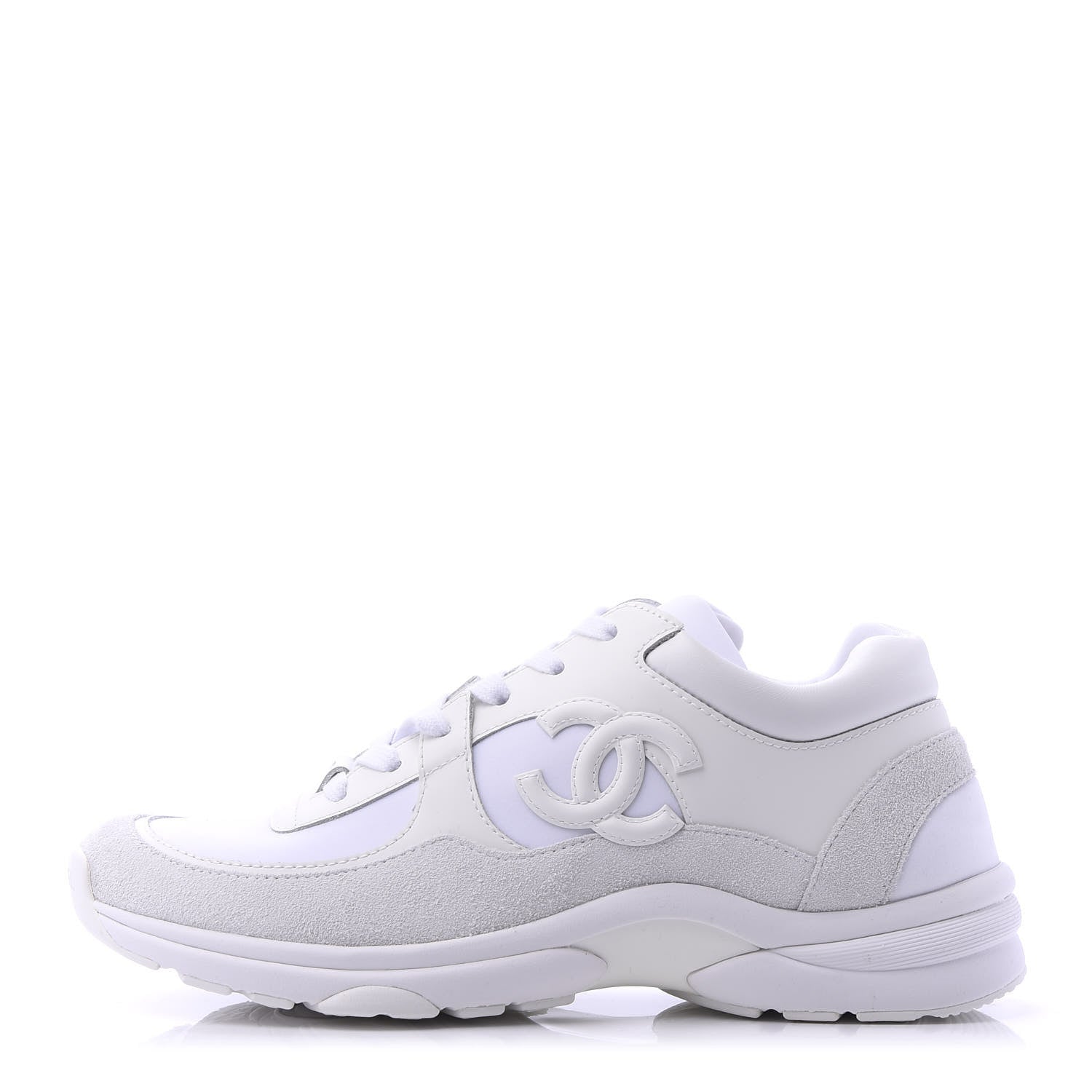 Chanel Suede Calfskin Fabric CC Sneakers 39 White 1 of 9