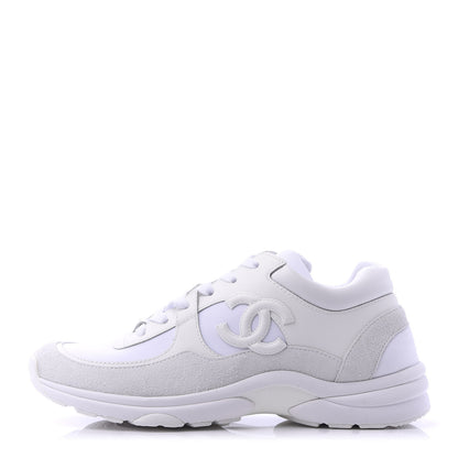 Chanel Suede Calfskin Fabric CC Sneakers 39 White 1 of 9