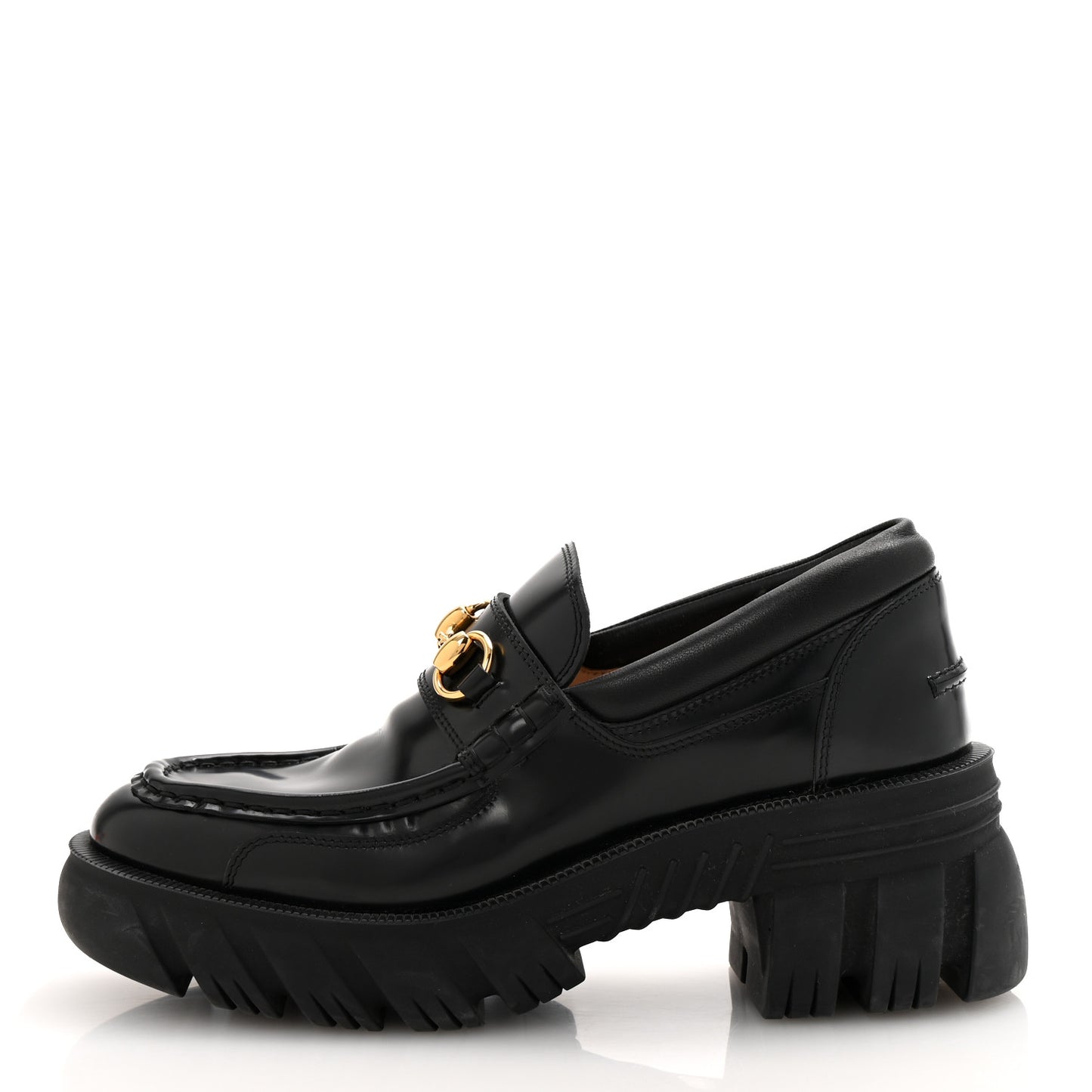 Magnum Calfskin Nappa Samoa Womens Horsebit Platform Chunky Lug Sole 40mm Loafers 39 Black