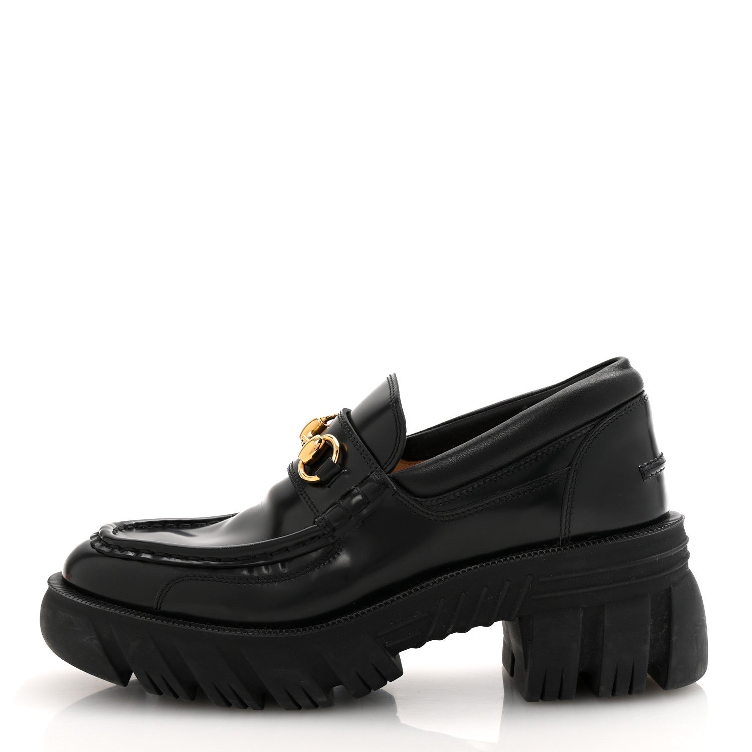 Gucci Magnum Calfskin Nappa Samoa Womens Horsebit Platform Chunky Lug Sole 40mm Loafers 39 Black 1 of 9